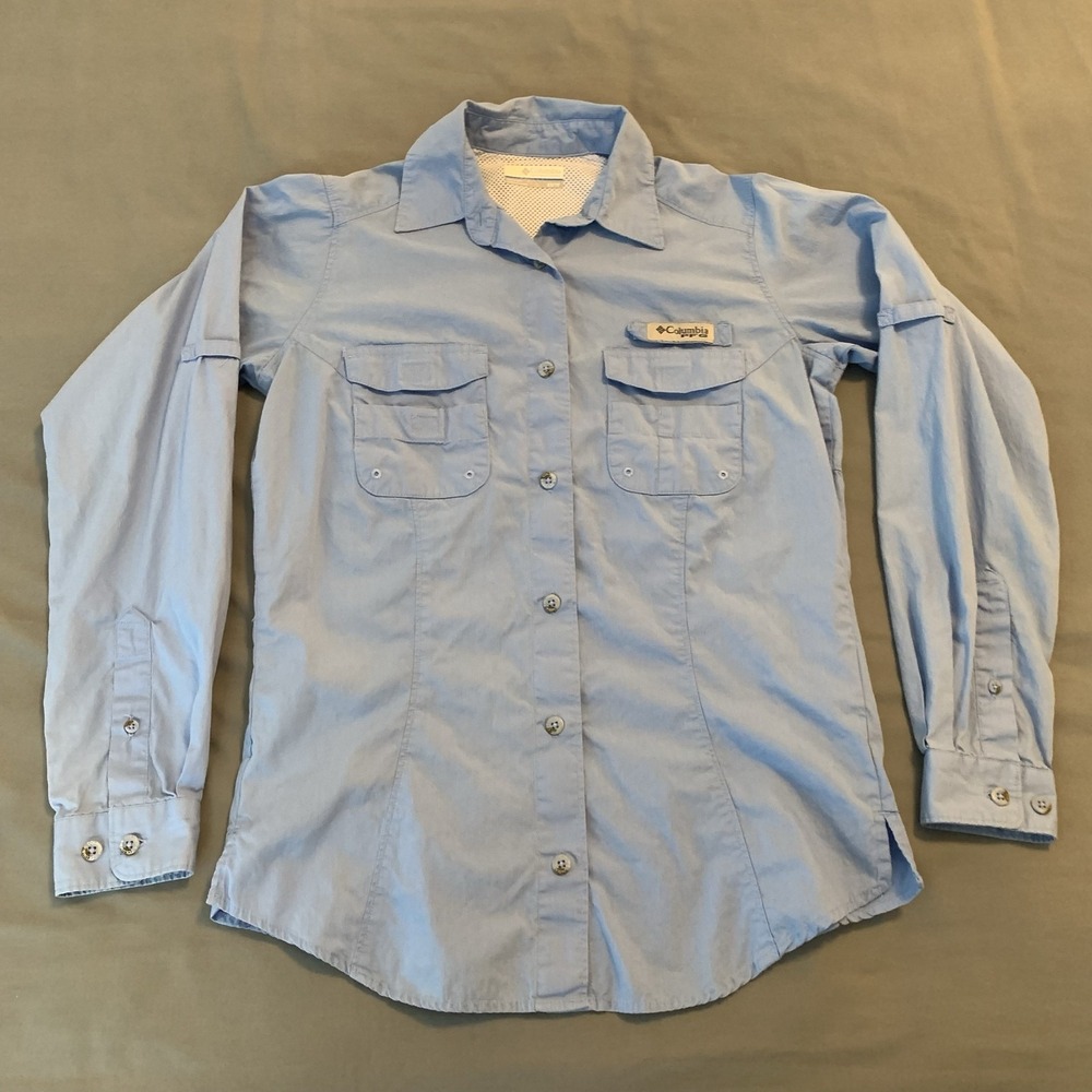 Columbia Shirt Womens XS Blue Long Sleeve Vented Button Front Hiking Fishing